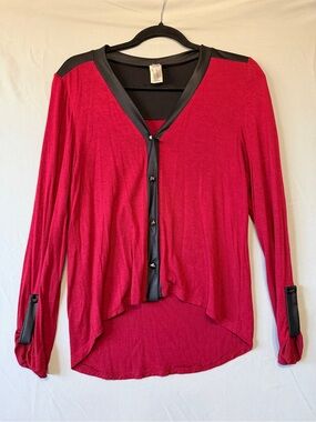 First Look Womens Whimsigoth Button Up Top M Red Vamp Witchy Baddie Faux Leather